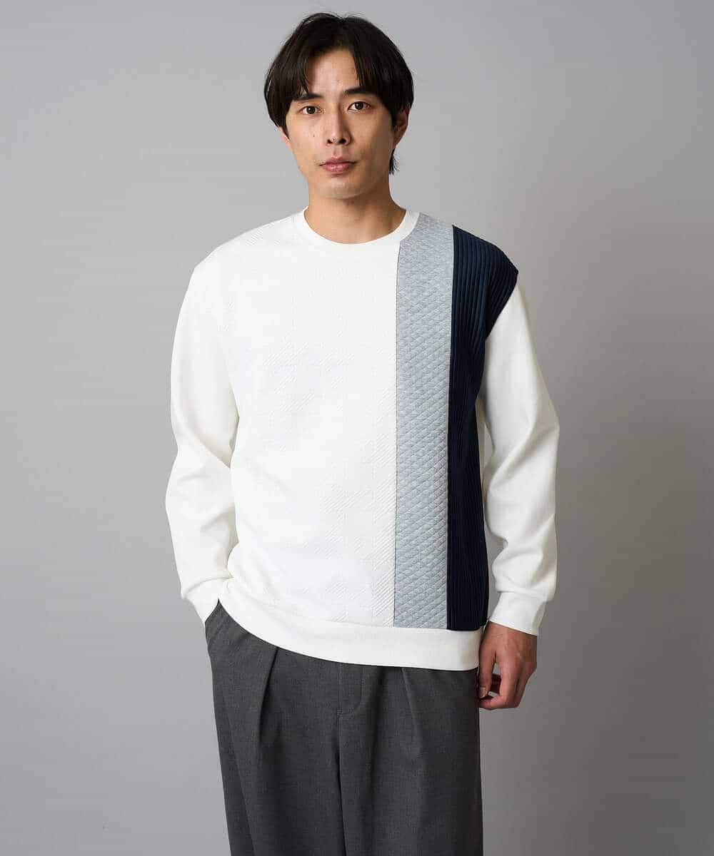 KHKAD64054 a.v.v MEN(アー・ヴェ・ヴェ) 【イージーケア/洗濯機で洗える】フクレジャカード縦切替プルオーバー ホワイト