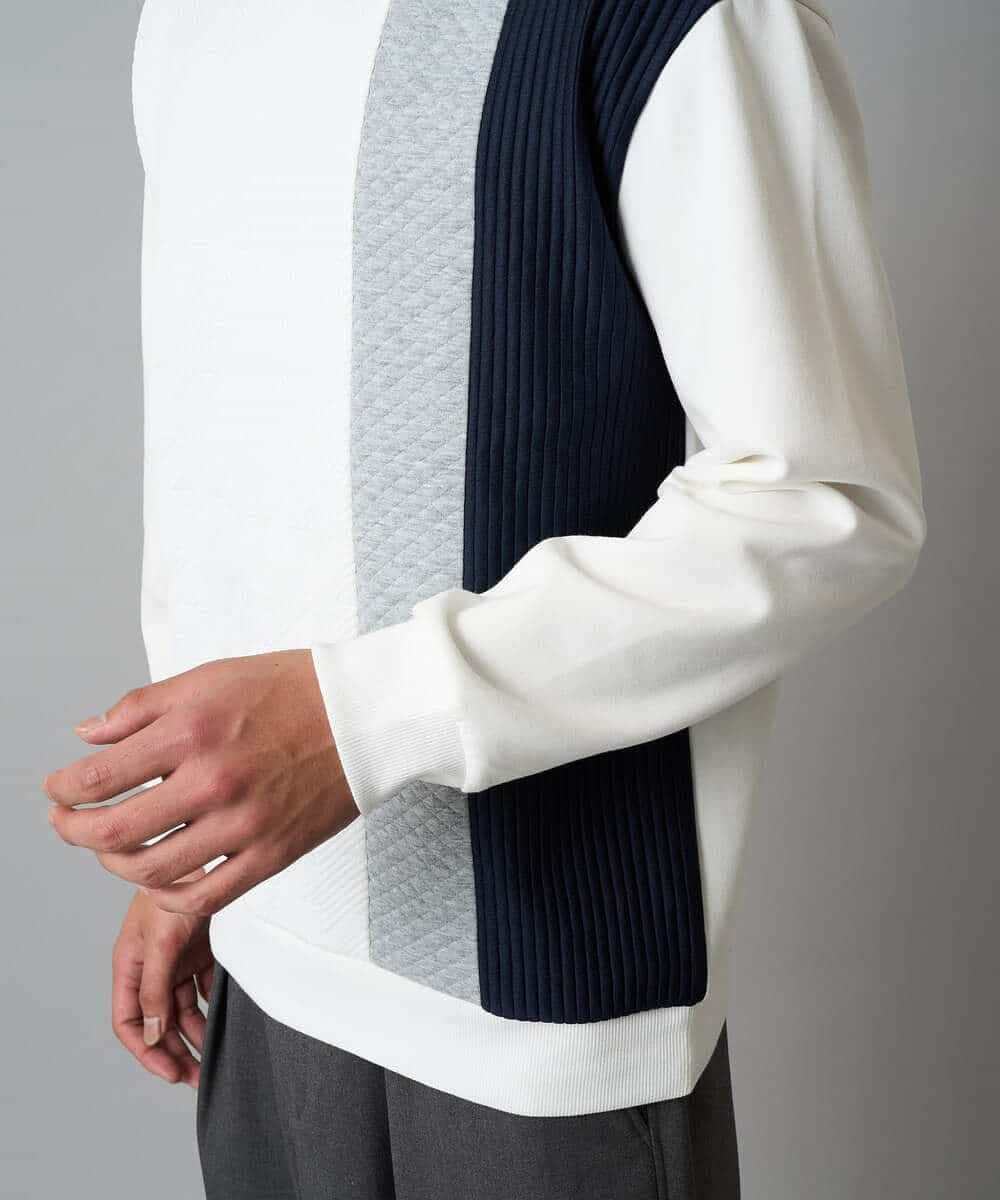 KHKAD64054 a.v.v MEN(アー・ヴェ・ヴェ) 【イージーケア/洗濯機で洗える】フクレジャカード縦切替プルオーバー ホワイト