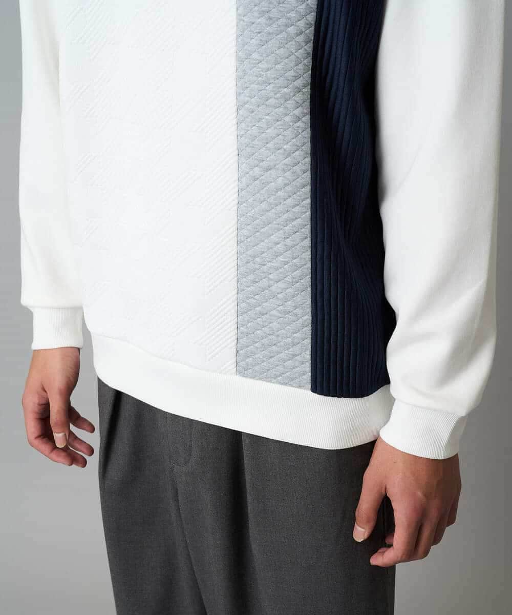 KHKAD64054 a.v.v MEN(アー・ヴェ・ヴェ) 【イージーケア/洗濯機で洗える】フクレジャカード縦切替プルオーバー ホワイト