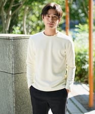 KHKAD79049 a.v.v MEN(アー・ヴェ・ヴェ) 【イージーケア/毛玉になりにくい】バスケットジャカードクルーネックスマートTシャツ【洗濯機で洗える】<ON/OFF SERIES> アイボリー