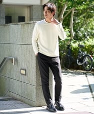 KHKAD79049 a.v.v MEN(アー・ヴェ・ヴェ) 【イージーケア/毛玉になりにくい】バスケットジャカードクルーネックスマートTシャツ【洗濯機で洗える】<ON/OFF SERIES> ダークグレー