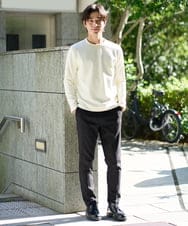 KHKAD79049 a.v.v MEN(アー・ヴェ・ヴェ) 【イージーケア/毛玉になりにくい】バスケットジャカードクルーネックスマートTシャツ【洗濯機で洗える】<ON/OFF SERIES> ダークグレー