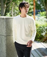 KHKAD79049 a.v.v MEN(アー・ヴェ・ヴェ) 【イージーケア/毛玉になりにくい】バスケットジャカードクルーネックスマートTシャツ【洗濯機で洗える】<ON/OFF SERIES> ダークグレー