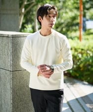 KHKAD79049 a.v.v MEN(アー・ヴェ・ヴェ) 【イージーケア/毛玉になりにくい】バスケットジャカードクルーネックスマートTシャツ【洗濯機で洗える】<ON/OFF SERIES> ダークグレー