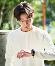 KHKAD79049 a.v.v MEN(アー・ヴェ・ヴェ) 【イージーケア/毛玉になりにくい】バスケットジャカードクルーネックスマートTシャツ【洗濯機で洗える】<ON/OFF SERIES> ダークグレー