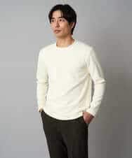 KHKAD79049 a.v.v MEN(アー・ヴェ・ヴェ) 【イージーケア/毛玉になりにくい】バスケットジャカードクルーネックスマートTシャツ【洗濯機で洗える】<ON/OFF SERIES> アイボリー