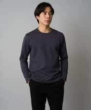 KHKAD79049 a.v.v MEN(アー・ヴェ・ヴェ) 【イージーケア/毛玉になりにくい】バスケットジャカードクルーネックスマートTシャツ【洗濯機で洗える】<ON/OFF SERIES> ダークグレー