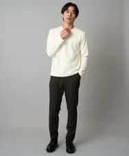 KHKAD79049 a.v.v MEN(アー・ヴェ・ヴェ) 【イージーケア/毛玉になりにくい】バスケットジャカードクルーネックスマートTシャツ【洗濯機で洗える】<ON/OFF SERIES> ダークグレー