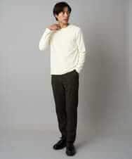 KHKAD79049 a.v.v MEN(アー・ヴェ・ヴェ) 【イージーケア/毛玉になりにくい】バスケットジャカードクルーネックスマートTシャツ【洗濯機で洗える】<ON/OFF SERIES> ダークグレー