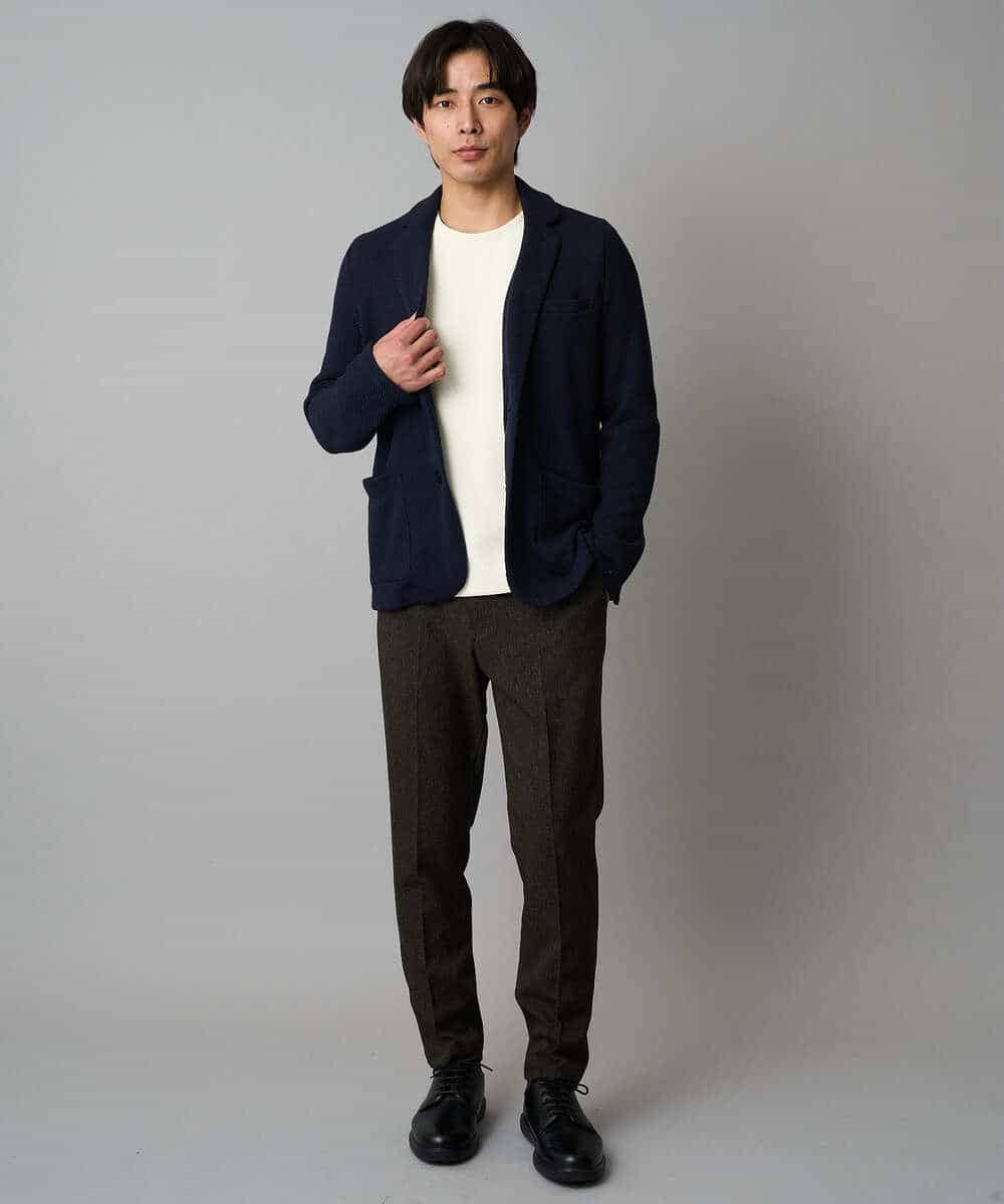 KHKAD79049 a.v.v MEN(アー・ヴェ・ヴェ) 【イージーケア/毛玉になりにくい】バスケットジャカードクルーネックスマートTシャツ【洗濯機で洗える】<ON/OFF SERIES> ダークグレー