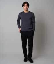 KHKAD79049 a.v.v MEN(アー・ヴェ・ヴェ) 【イージーケア/毛玉になりにくい】バスケットジャカードクルーネックスマートTシャツ【洗濯機で洗える】<ON/OFF SERIES> ダークグレー