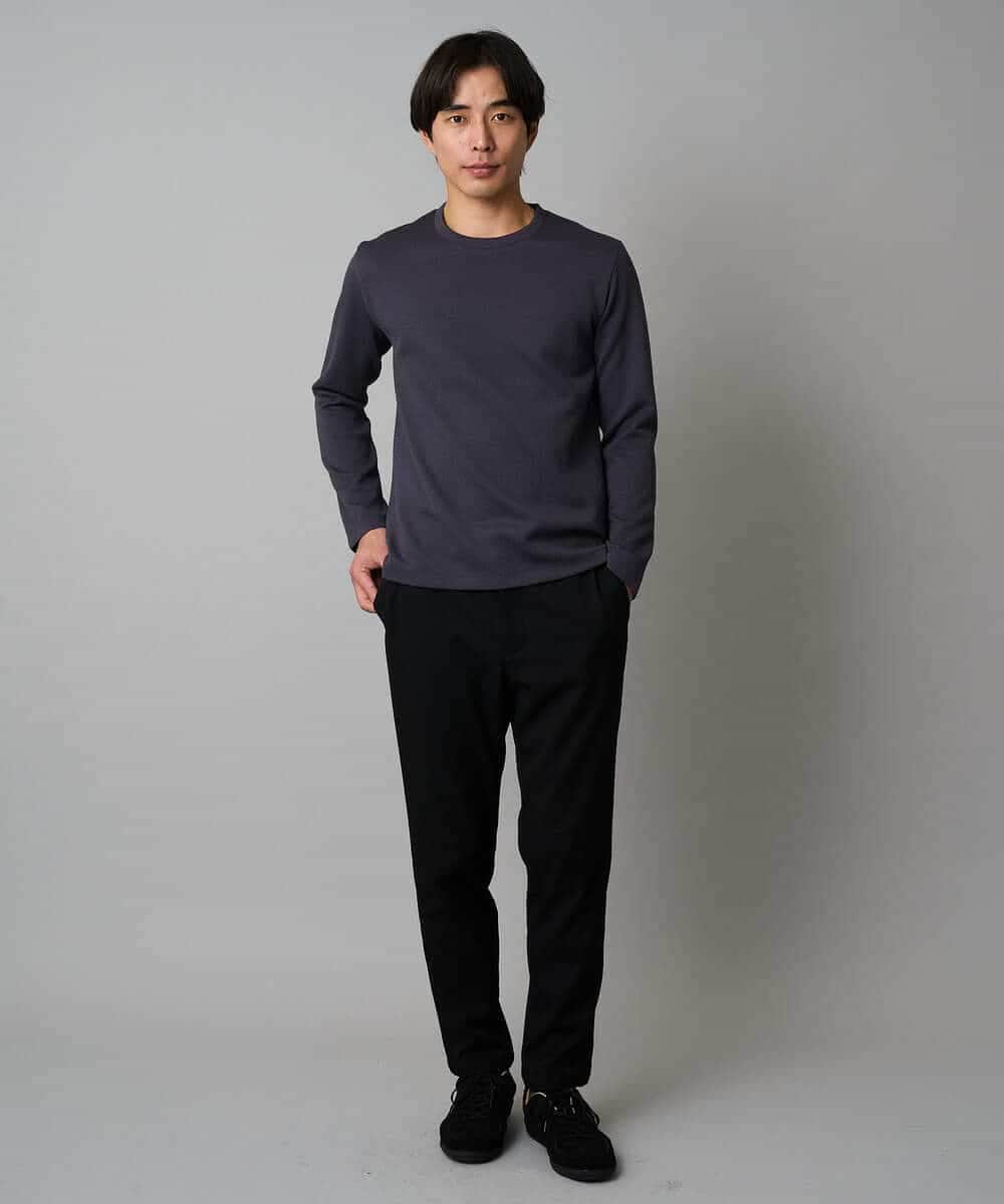 KHKAD79049 a.v.v MEN(アー・ヴェ・ヴェ) 【イージーケア/毛玉になりにくい】バスケットジャカードクルーネックスマートTシャツ【洗濯機で洗える】<ON/OFF SERIES> ダークグレー