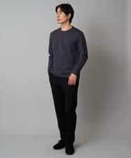 KHKAD79049 a.v.v MEN(アー・ヴェ・ヴェ) 【イージーケア/毛玉になりにくい】バスケットジャカードクルーネックスマートTシャツ【洗濯機で洗える】<ON/OFF SERIES> ダークグレー