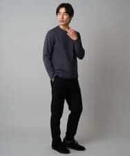 KHKAD79049 a.v.v MEN(アー・ヴェ・ヴェ) 【イージーケア/毛玉になりにくい】バスケットジャカードクルーネックスマートTシャツ【洗濯機で洗える】<ON/OFF SERIES> ダークグレー