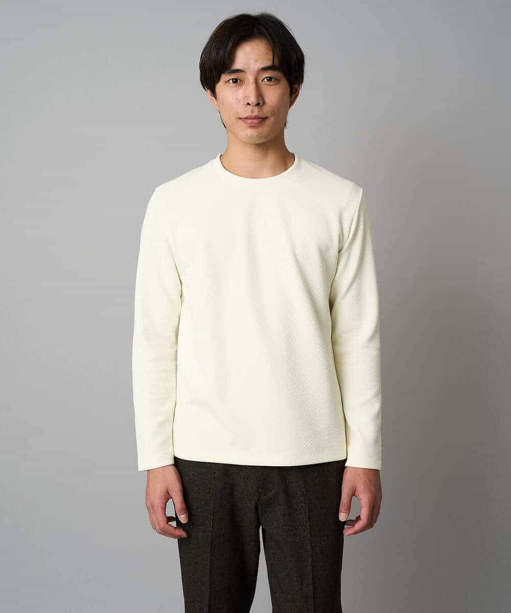 KHKAD79049 a.v.v MEN(アー・ヴェ・ヴェ) 【イージーケア/毛玉になりにくい】バスケットジャカードクルーネックスマートTシャツ【洗濯機で洗える】<ON/OFF SERIES> ダークグレー