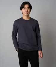 KHKAD79049 a.v.v MEN(アー・ヴェ・ヴェ) 【イージーケア/毛玉になりにくい】バスケットジャカードクルーネックスマートTシャツ【洗濯機で洗える】<ON/OFF SERIES> ダークグレー