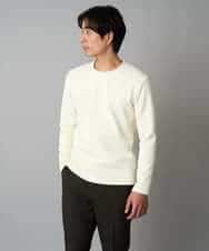 KHKAD79049 a.v.v MEN(アー・ヴェ・ヴェ) 【イージーケア/毛玉になりにくい】バスケットジャカードクルーネックスマートTシャツ【洗濯機で洗える】<ON/OFF SERIES> ダークグレー