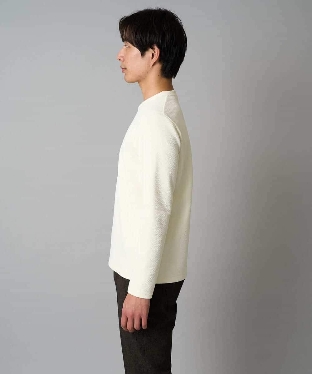 KHKAD79049 a.v.v MEN(アー・ヴェ・ヴェ) 【イージーケア/毛玉になりにくい】バスケットジャカードクルーネックスマートTシャツ【洗濯機で洗える】<ON/OFF SERIES> ダークグレー