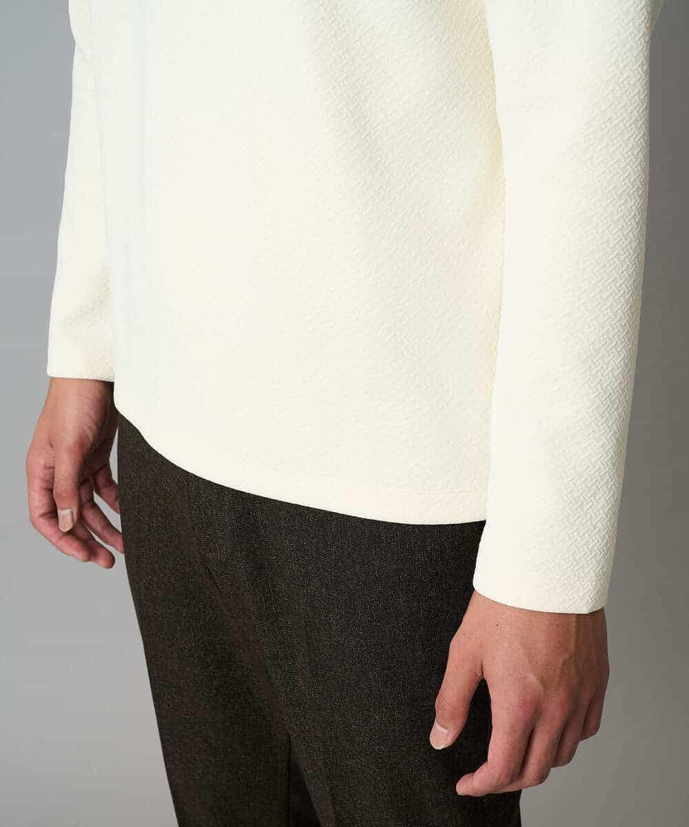 KHKAD79049 a.v.v MEN(アー・ヴェ・ヴェ) 【イージーケア/毛玉になりにくい】バスケットジャカードクルーネックスマートTシャツ【洗濯機で洗える】<ON/OFF SERIES> ダークグレー