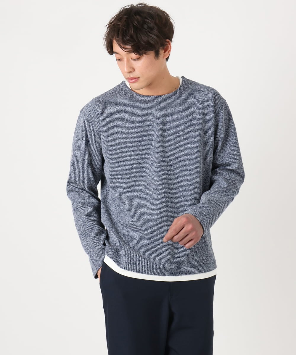 KHKEA04044 a.v.v MEN(アー・ヴェ・ヴェ) 【イージーケア/毛玉になりにくい】ツイルシャンブレーフェイクレイヤードカットソー ライトグリーン