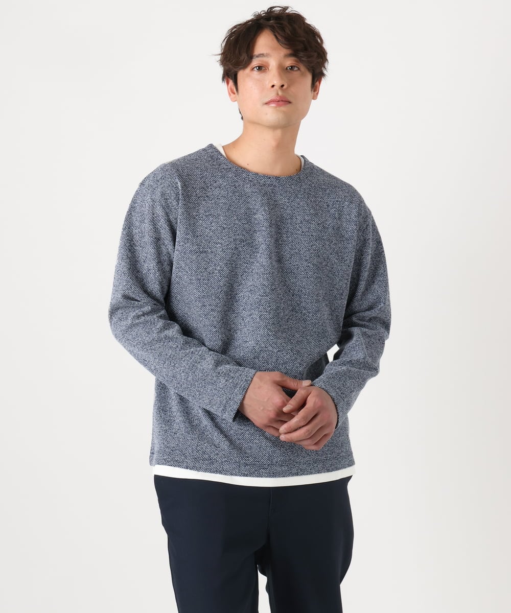 KHKEA04044 a.v.v MEN(アー・ヴェ・ヴェ) 【イージーケア/毛玉になりにくい】ツイルシャンブレーフェイクレイヤードカットソー ライトグリーン