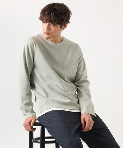 KHKEA04044 a.v.v MEN 【イージーケア/毛玉になりにくい】ツイルシャンブレーフェイクレイヤードカットソー