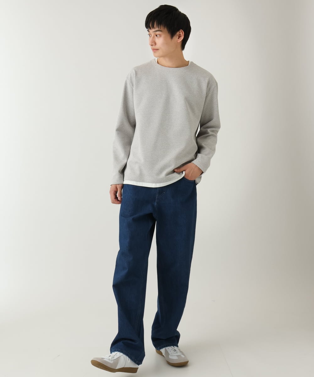 KHKEA04044 a.v.v MEN(アー・ヴェ・ヴェ) 【イージーケア/毛玉になりにくい】ツイルシャンブレーフェイクレイヤードカットソー ライトグリーン