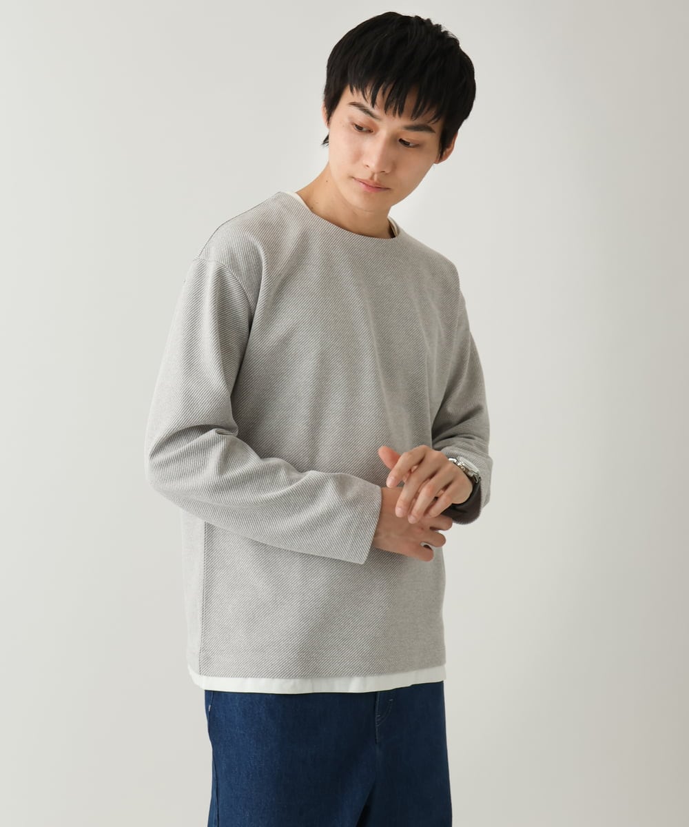 KHKEA04044 a.v.v MEN(アー・ヴェ・ヴェ) 【イージーケア/毛玉になりにくい】ツイルシャンブレーフェイクレイヤードカットソー ライトグリーン