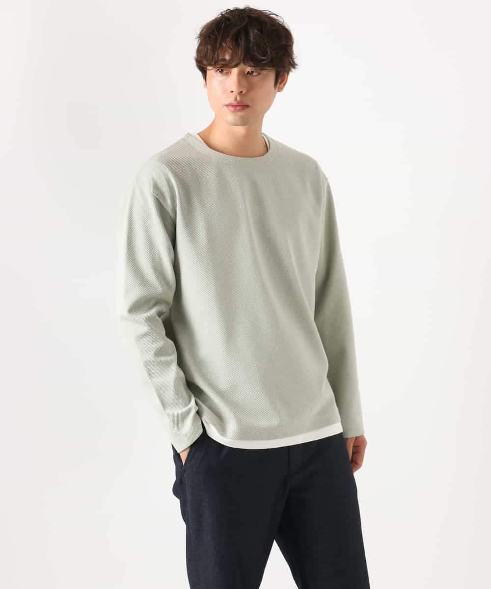 KHKEA04044 a.v.v MEN(アー・ヴェ・ヴェ) 【イージーケア/毛玉になりにくい】ツイルシャンブレーフェイクレイヤードカットソー ライトグリーン