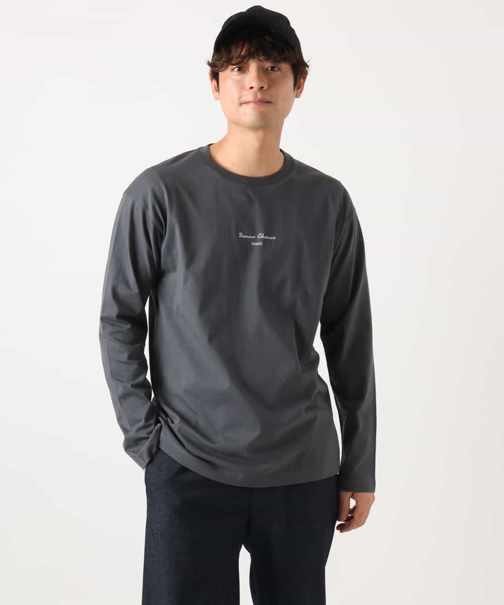 KHKEA07034 a.v.v MEN(アー・ヴェ・ヴェ) 【コットン100％】ミニロゴプリントロングTシャツ ダークグレー