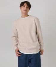 KHKEA09044 a.v.v MEN(アー・ヴェ・ヴェ) 【毛玉になりにくい】幾何柄フクレジャカード クルーネックスウェット グリーン