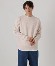 KHKEA09044 a.v.v MEN(アー・ヴェ・ヴェ) 【毛玉になりにくい】幾何柄フクレジャカード クルーネックスウェット グリーン