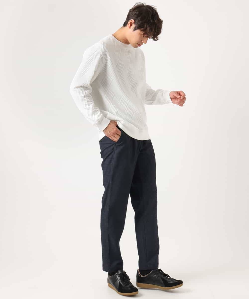 KHKEA09044 a.v.v MEN(アー・ヴェ・ヴェ) 【毛玉になりにくい】幾何柄フクレジャカード クルーネックスウェット グリーン