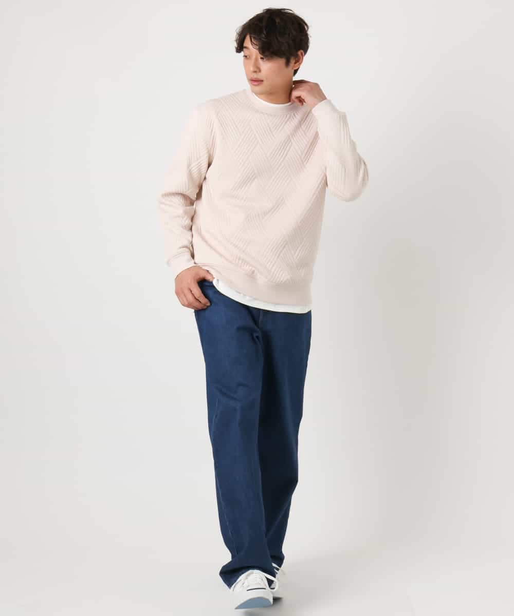 KHKEA09044 a.v.v MEN(アー・ヴェ・ヴェ) 【毛玉になりにくい】幾何柄フクレジャカード クルーネックスウェット グリーン