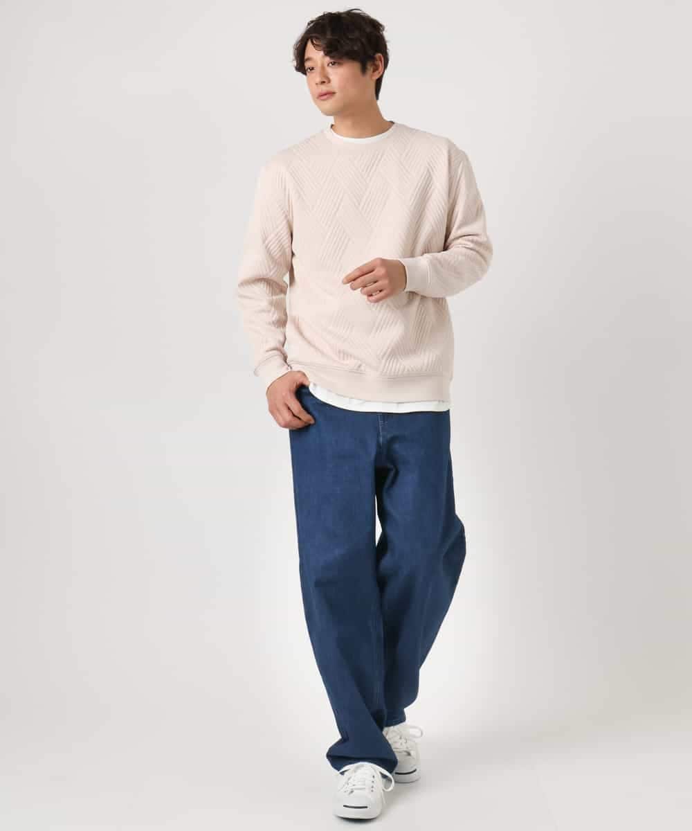 KHKEA09044 a.v.v MEN(アー・ヴェ・ヴェ) 【毛玉になりにくい】幾何柄フクレジャカード クルーネックスウェット グリーン