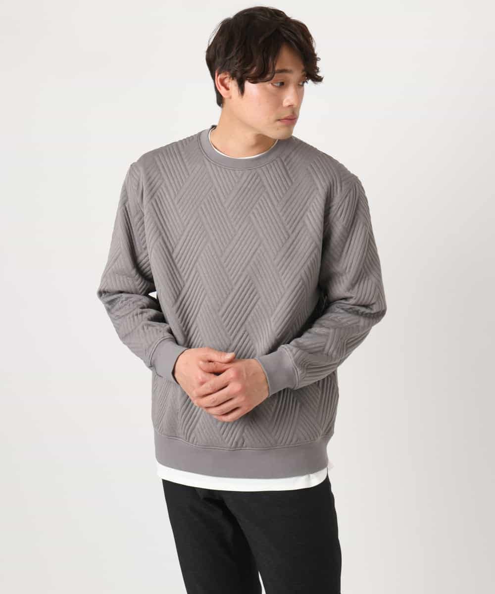 KHKEA09044 a.v.v MEN(アー・ヴェ・ヴェ) 【毛玉になりにくい】幾何柄フクレジャカード クルーネックスウェット グリーン