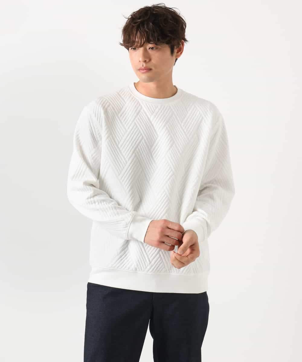 KHKEA09044 a.v.v MEN(アー・ヴェ・ヴェ) 【毛玉になりにくい】幾何柄フクレジャカード クルーネックスウェット グリーン