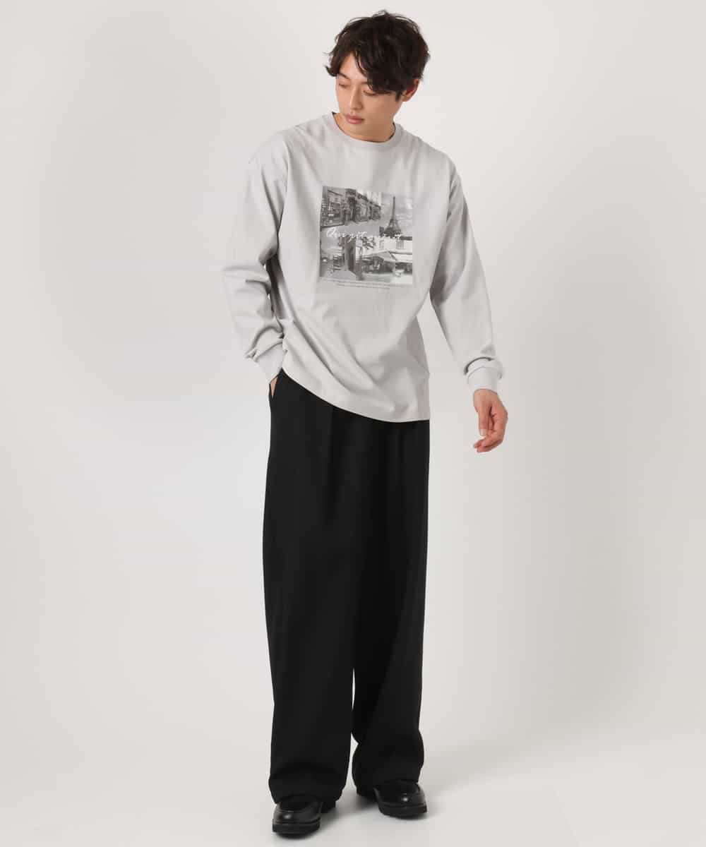 KHKEA10049 a.v.v MEN(アー・ヴェ・ヴェ) 【コットン100％】PARISフォトプリントワイドシルエットロングTシャツ ライトグレー