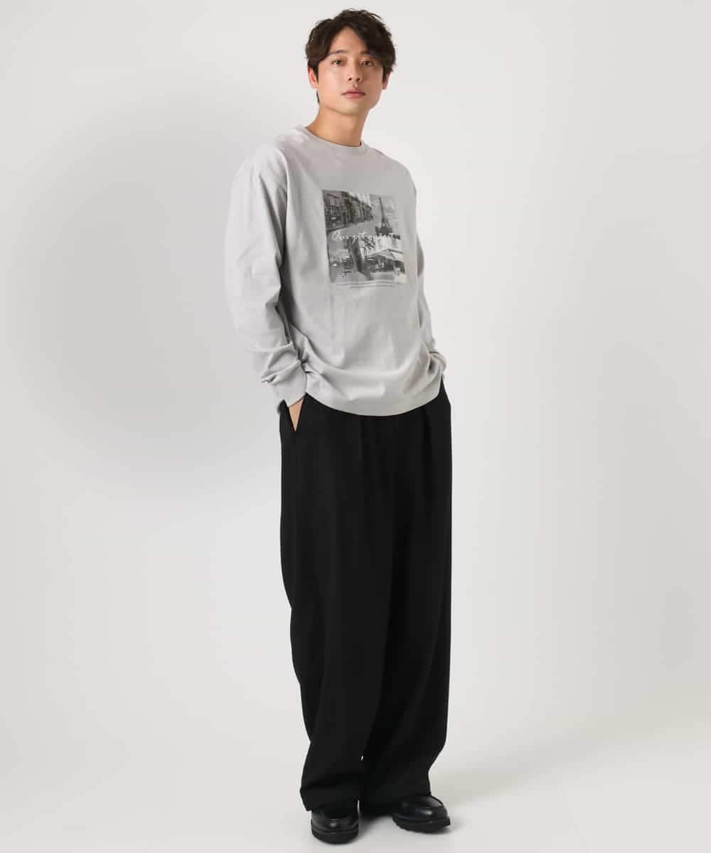 KHKEA10049 a.v.v MEN(アー・ヴェ・ヴェ) 【コットン100％】PARISフォトプリントワイドシルエットロングTシャツ ライトグレー