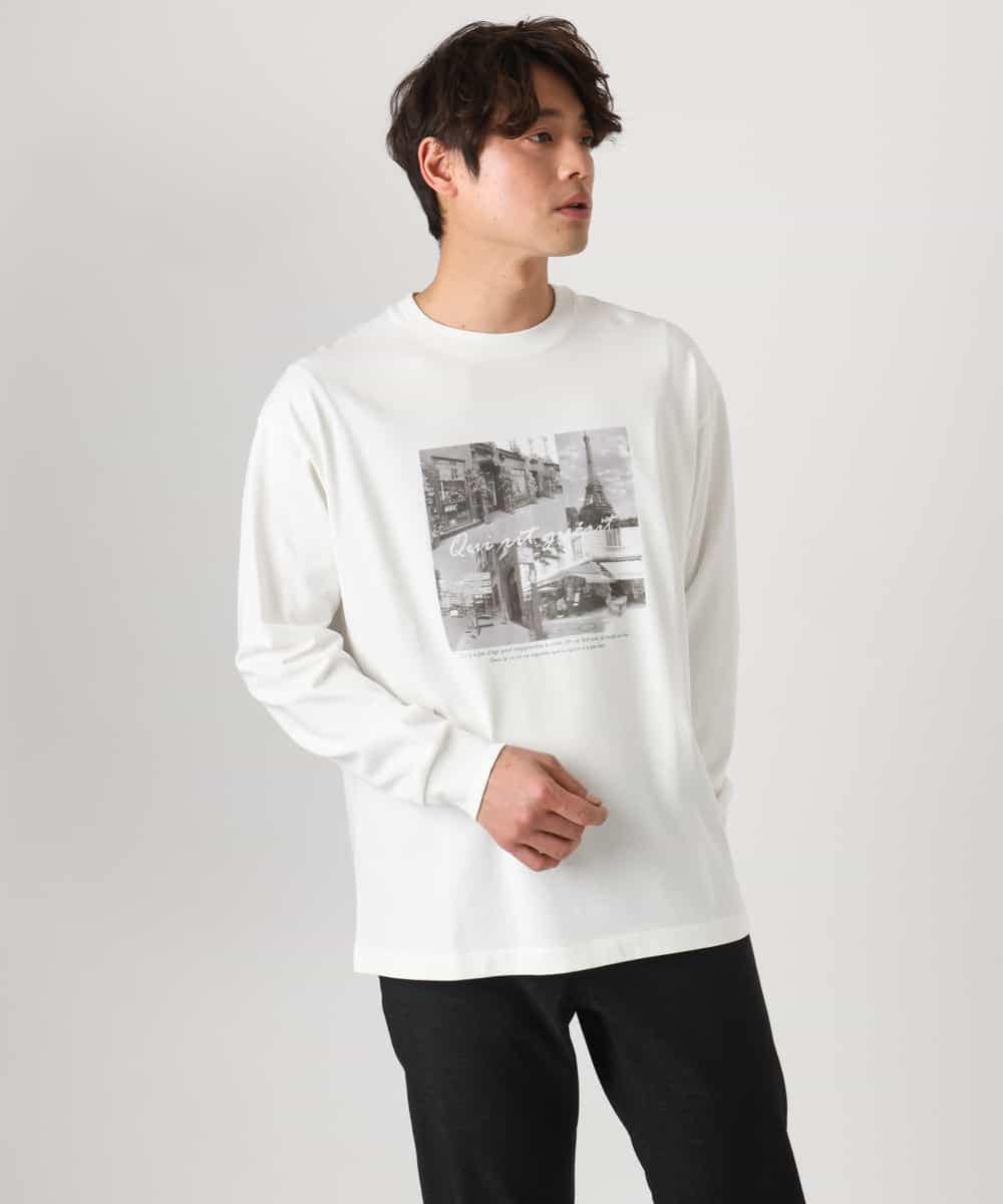 KHKEA10049 a.v.v MEN(アー・ヴェ・ヴェ) 【コットン100％】PARISフォトプリントワイドシルエットロングTシャツ ライトグレー