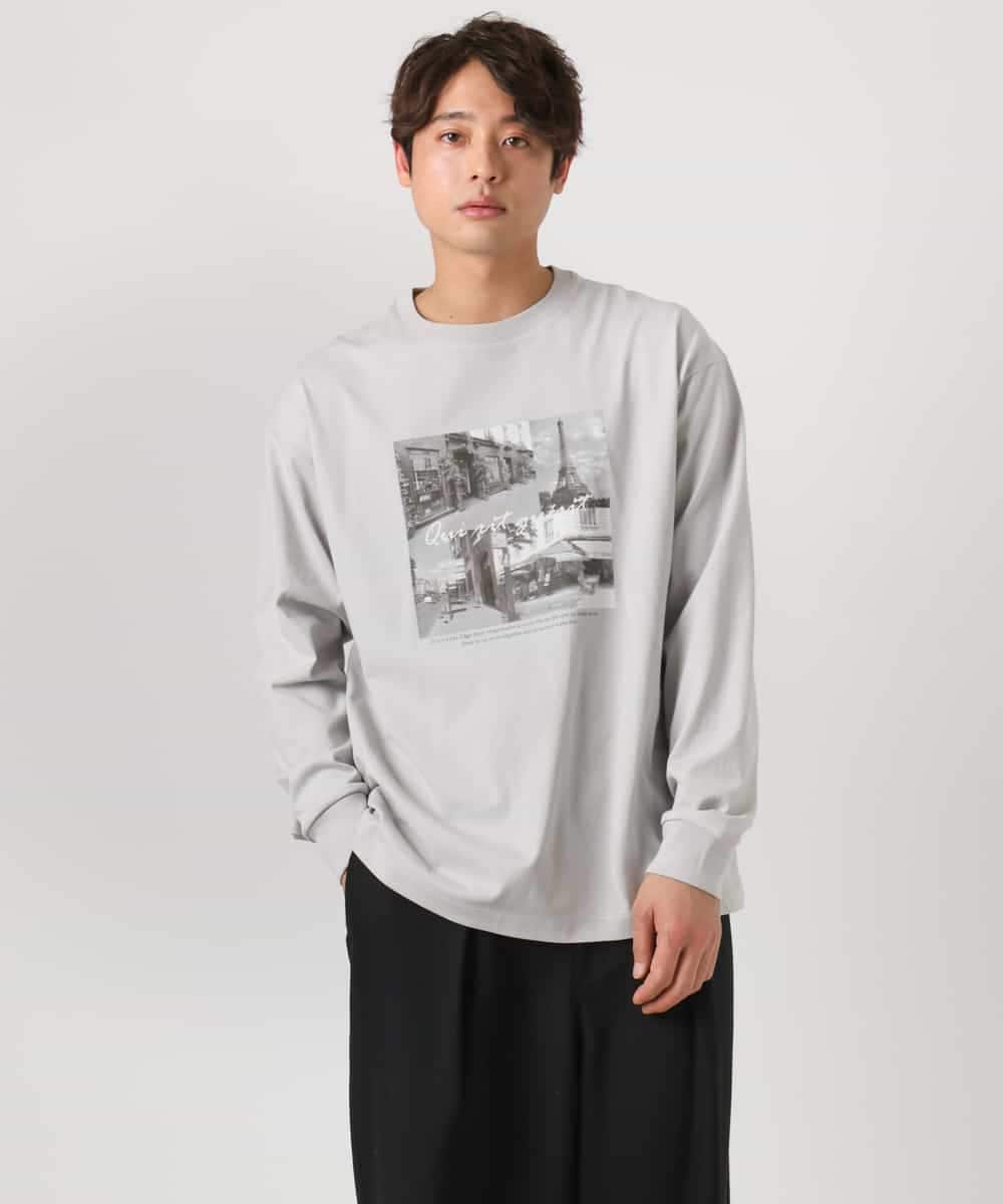 KHKEA10049 a.v.v MEN(アー・ヴェ・ヴェ) 【コットン100％】PARISフォトプリントワイドシルエットロングTシャツ ライトグレー