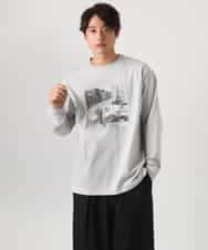 KHKEA10049 a.v.v MEN(アー・ヴェ・ヴェ) 【コットン100％】PARISフォトプリントワイドシルエットロングTシャツ ライトグレー