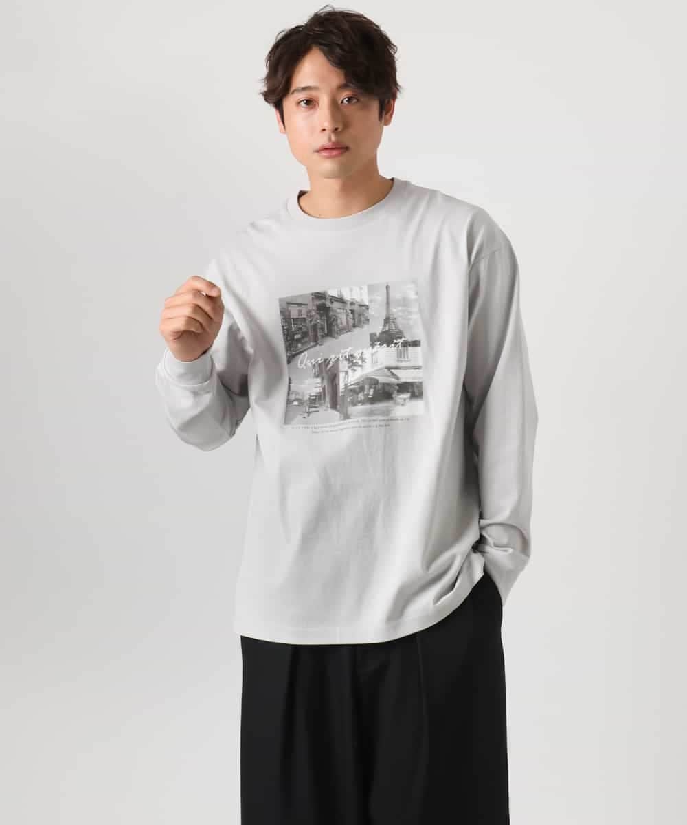 KHKEA10049 a.v.v MEN(アー・ヴェ・ヴェ) 【コットン100％】PARISフォトプリントワイドシルエットロングTシャツ ライトグレー