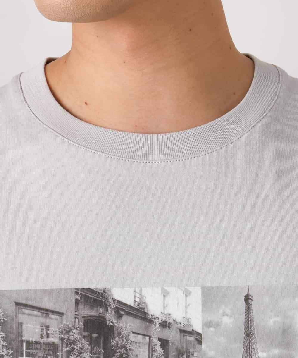 KHKEA10049 a.v.v MEN(アー・ヴェ・ヴェ) 【コットン100％】PARISフォトプリントワイドシルエットロングTシャツ ライトグレー