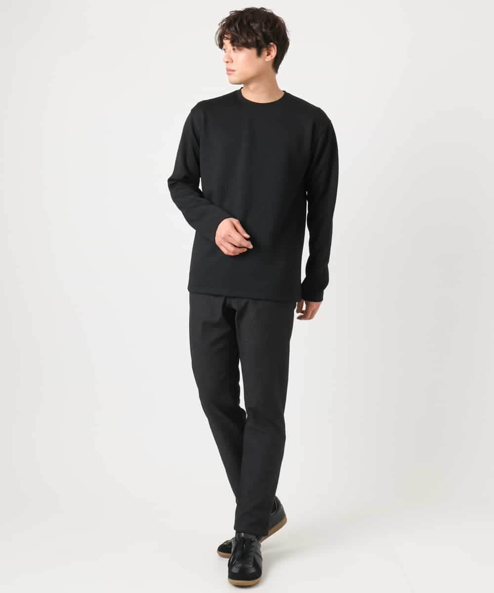 KHKEA21044 a.v.v MEN(アー・ヴェ・ヴェ) 【洗濯機で洗える】幾何柄ジャカードクルーネックプルオーバー(ジャケイン可） ブラック