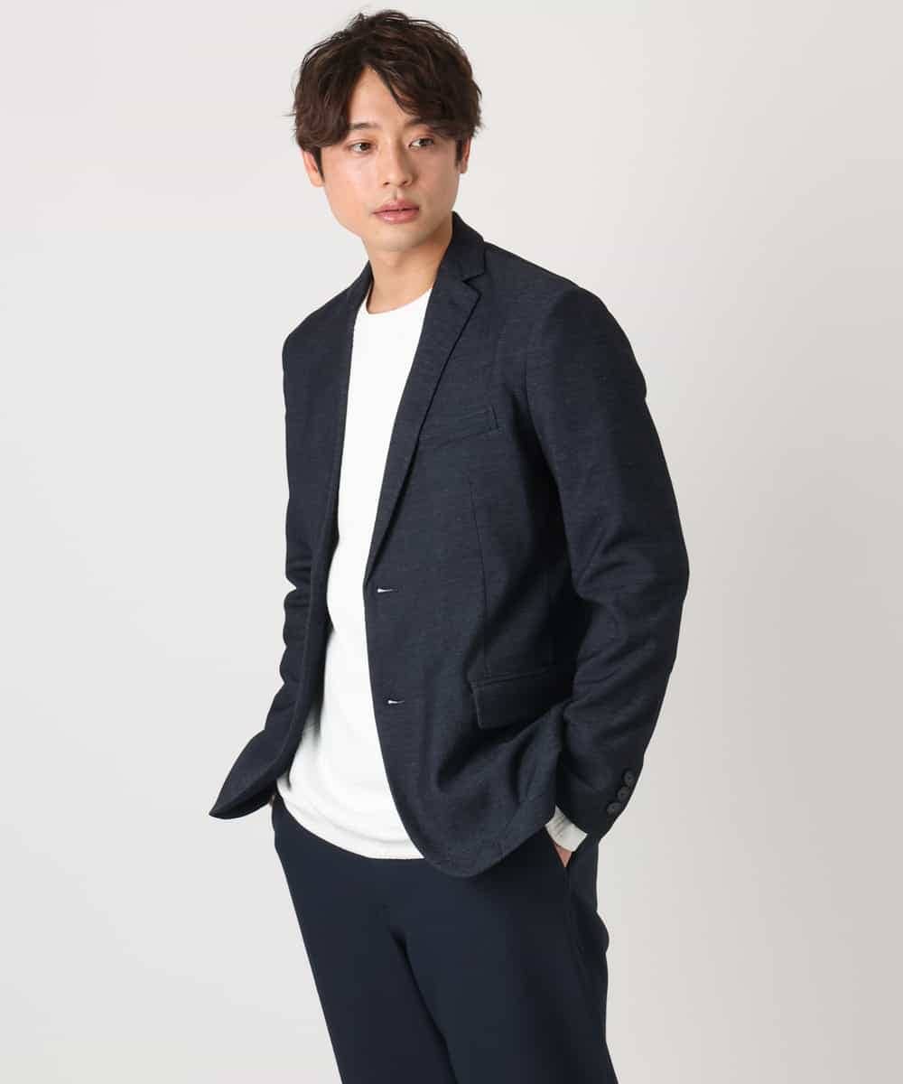 KHKEA21044 a.v.v MEN(アー・ヴェ・ヴェ) 【洗濯機で洗える】幾何柄ジャカードクルーネックプルオーバー(ジャケイン可） ブラック