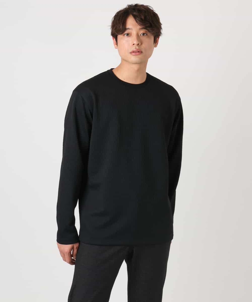 KHKEA21044 a.v.v MEN(アー・ヴェ・ヴェ) 【洗濯機で洗える】幾何柄ジャカードクルーネックプルオーバー(ジャケイン可） ブラック