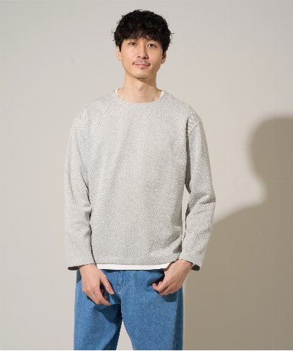 KHKED04049 a.v.v MEN 【イージーケア/洗濯機で洗える/毛玉になりにくい】変形ヘリンボンフェイクレイヤードカットソー