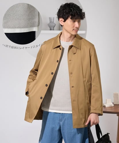 KHKED04049 a.v.v MEN ＼秋のライトアウター映えカットソー／変形ヘリンボンフェイクレイヤードカットソー【イージーケア/洗濯機で洗える/毛玉になりにくい】