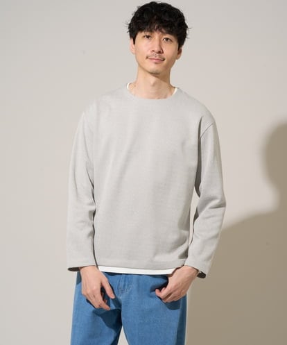 KHKED04049 a.v.v MEN 【イージーケア/洗濯機で洗える/毛玉になりにくい】変形ヘリンボンフェイクレイヤードカットソー